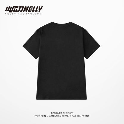 Ins European and American fashion masked people printed short-sleeved T-shirt men and women oversize loose high street hip-hop fried street half-sleeves