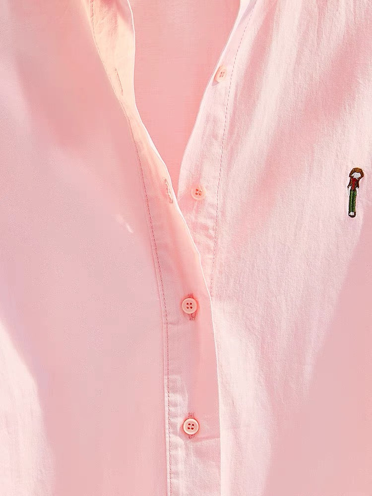 Pink embroidery literary long-sleeved cotton shirt women 2023 early autumn new Korean version loose casual shirt thin coat cardigan
