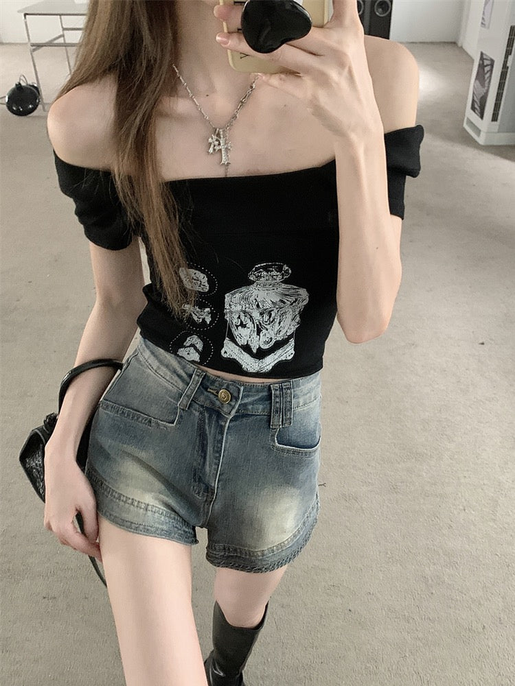 American retro hot girl pants blue washed old jeans women's summer high waist thin hot pants super shorts tide