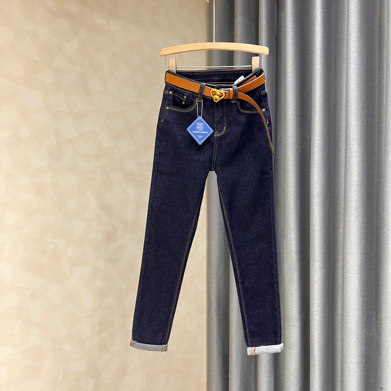 Washed blue skinny jeans women's 2023 new style slim and thin simple retro high waist pencil pants long trousers