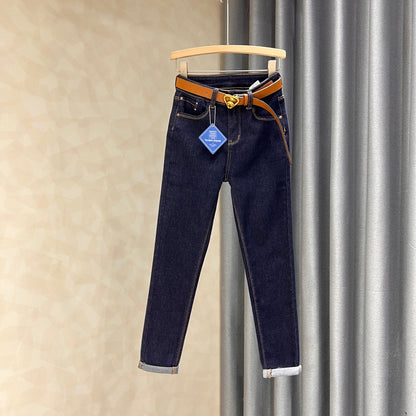 Washed blue skinny jeans women's 2023 new style slim and thin simple retro high waist pencil pants long trousers