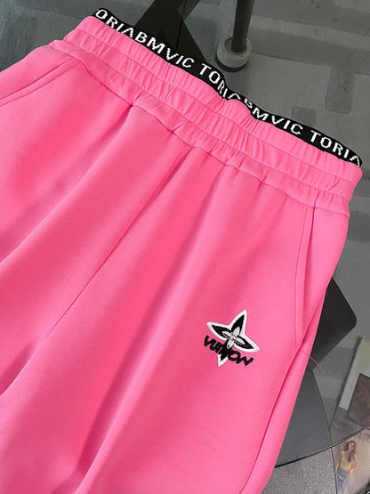 European Station Casual Fashion Suit Women's Summer 2023 New Age-reducing Pink Small Fragrance Short-sleeved Wide-leg Pants Two-piece Set