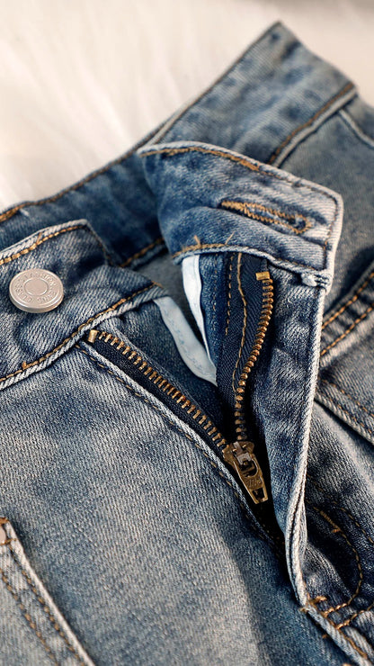 High waist denim skirt women's summer new over-the-knee mid-length pear-shaped wear design sense slit bag hip skirt