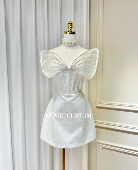 High-definition light luxury rhinestone chain butterfly V-neck fishbone slim A-line skirt with sequins and glitter pink dress