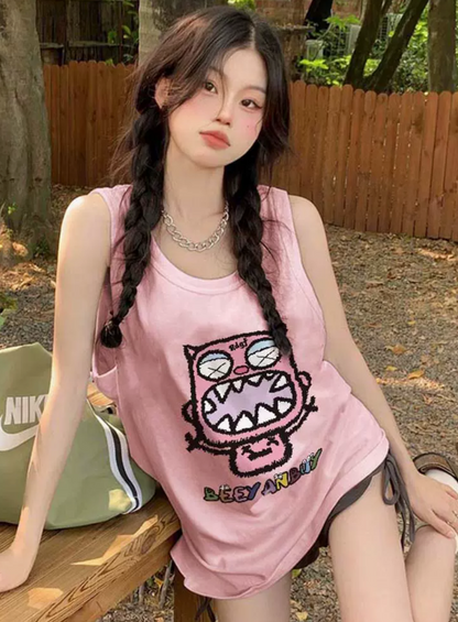 French chic pink small vest female summer outerwear vest sleeveless t-shirt small music festival wear jacket