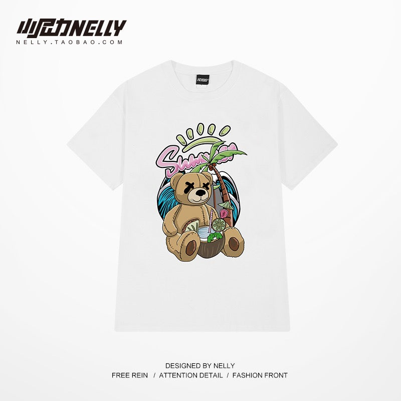 ulzzang hip-hop trendy brand retro niche cartoon fun oversize loose men and women couple short-sleeved T-shirt bf