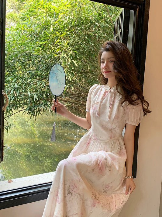Deng Liuliu modern cheongsam improved young girl high-end temperament new Chinese fashion daily floral dress