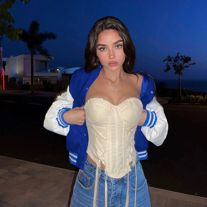 KLIOU American hot girl style retro milk apricot tube top vest women's irregular lace thin waist top summer