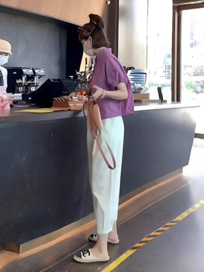 Dopamine wearing pink shirt short-sleeved top women's summer 2023 new design sense niche French chic