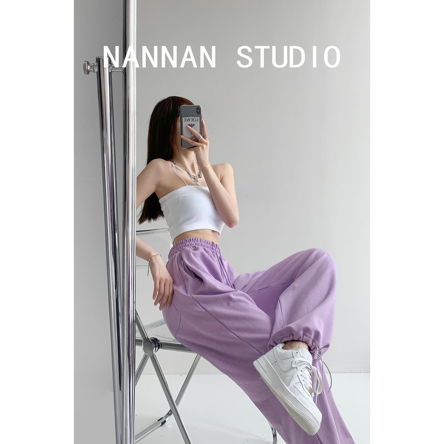 Hot girl blogger style loose sports pants women's spring and summer new slim drawstring leggings high waist casual straight leg pants