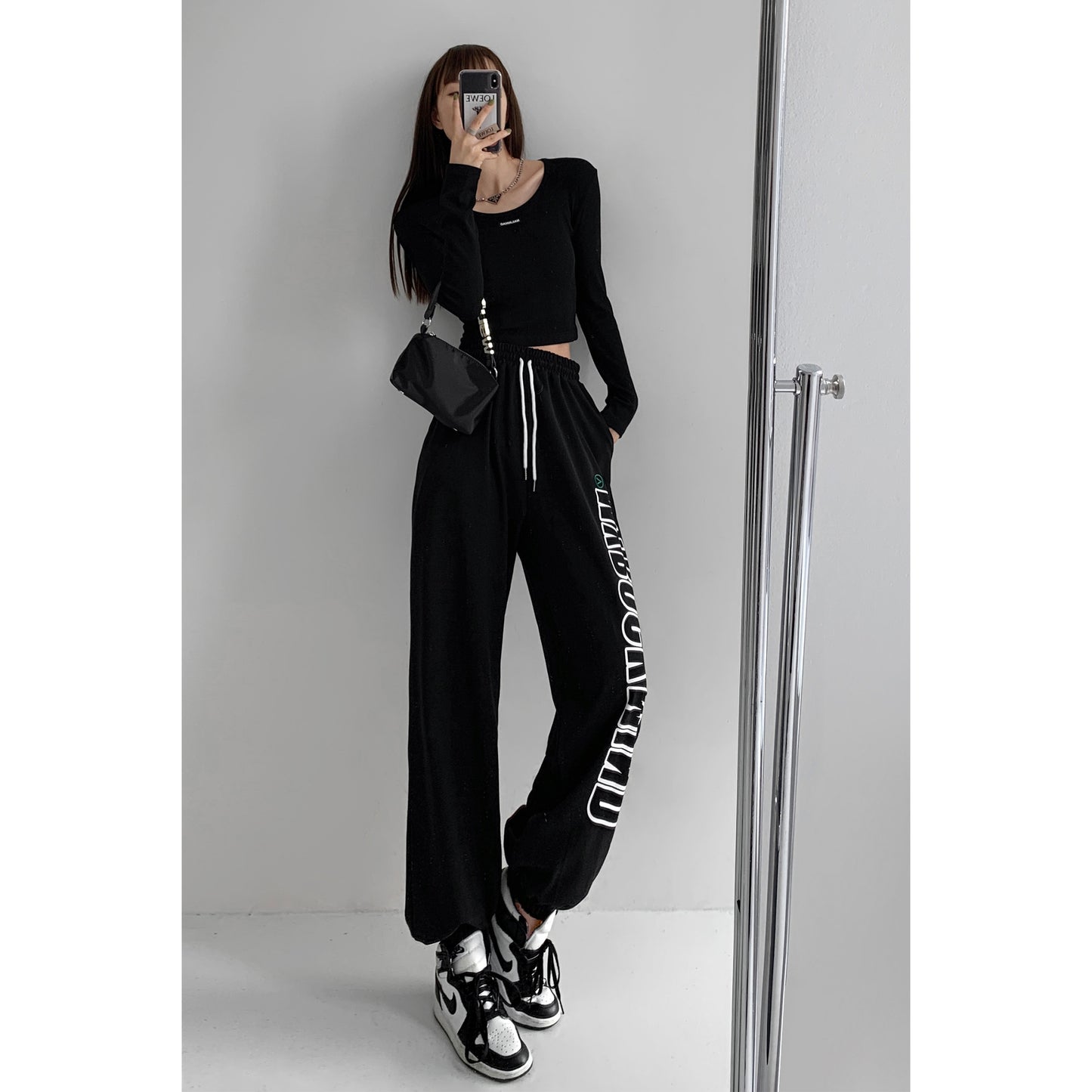 American street style letter gray sweatpants ins trendy hip-hop loose leg pants spring and autumn slim high street pants