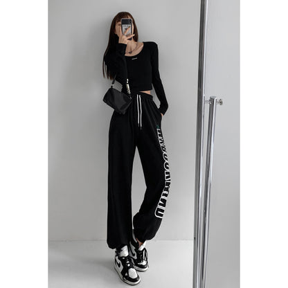 American street style letter gray sweatpants ins trendy hip-hop loose leg pants spring and autumn slim high street pants