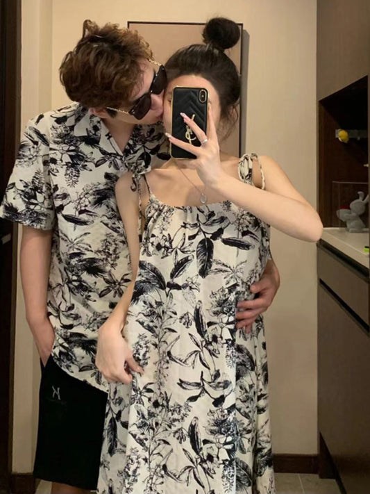 2023 new summer couple dress high-end suspender skirt niche Korean version pure desire wind seaside beach dress tide