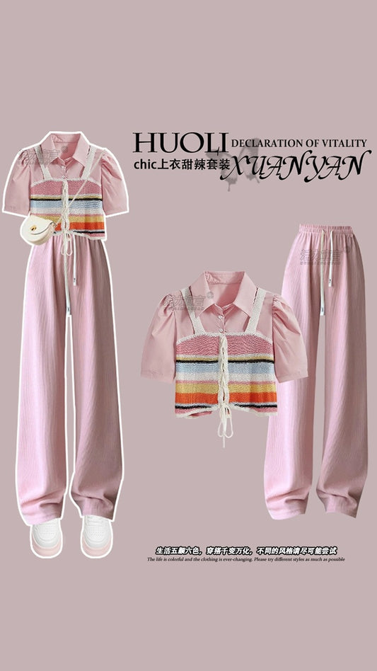 Summer Dopamine Pink Casual Suit Female 2023 New Style Playful Lively Small Man Wearing a Complete Set