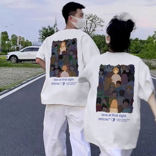 disoo different couple outfit summer suit 2023 new spring and summer high-end sense very fairy special short-sleeved T-shirt