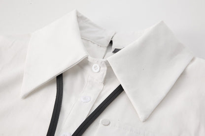 VEGA SUGAR hanging neck two-wear casual loose short long-sleeved shirt women's spring high-quality white shirt