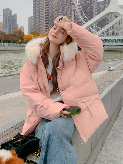 Pink down padded jacket women's winter 2022 new Korean style niche design sense thickened short cotton padded jacket tide ins