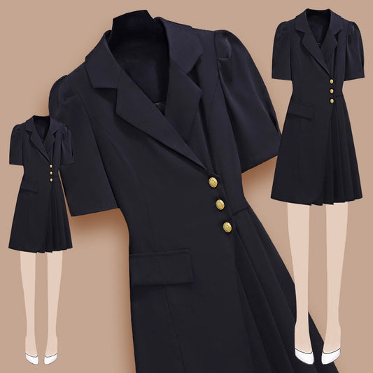 Suit dress summer women's clothing 2023 new formal occasion professional high-end temperament goddess fan black skirt