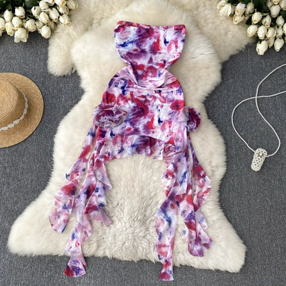 Pure desire babes smudged holiday wind tube top dress female summer streamer design sense waist waist slim fit bag hip skirt