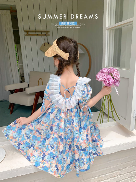 Girls dress summer dress 2023 new foreign style children's skirt summer children's clothing little girl puff sleeve princess dress