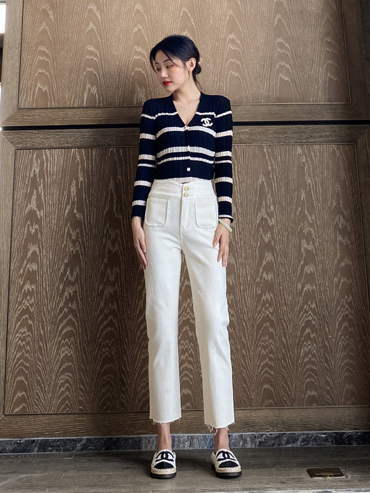 Wang Youshan beige jeans women's high waist nine points loose cigarette pants spring and summer small straight pants Korean version
