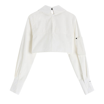 VEGA SUGAR hanging neck two-wear casual loose short long-sleeved shirt women's spring high-quality white shirt