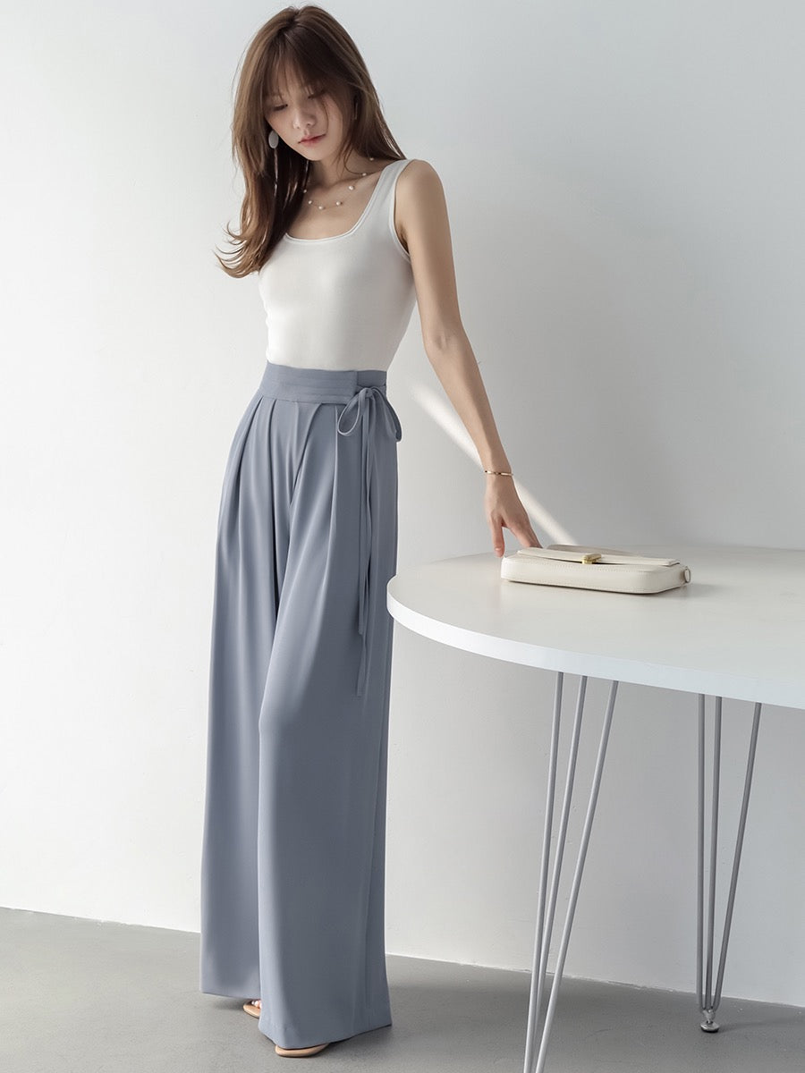 MZOMXO girdle design drapes smooth summer high waist loose straight pants thin ladies casual wide leg pants