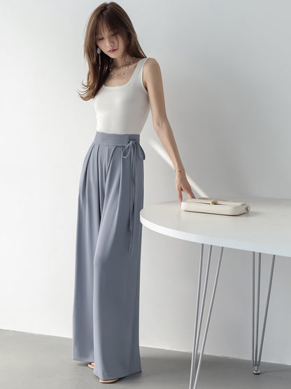 MZOMXO girdle design drapes smooth summer high waist loose straight pants thin ladies casual wide leg pants