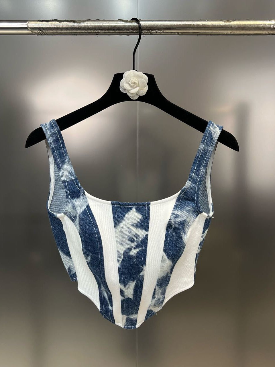 Grapefruit MM 2023 Summer Square Collar Sleeveless Sleeveless Color Matching Waist Suspender Straight Leg Pants European and American Hot Girl Style Denim Suit