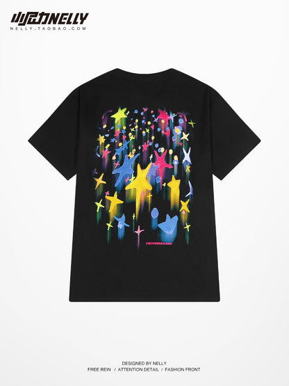 Original national tide mid-sleeve oversize half-sleeved graffiti short-sleeved men's and women's loose high street T-shirt American half-sleeved tee
