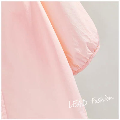 Pink doll collar lantern sleeve thin shirt women 2023 summer Xinhan fan art loose casual lantern sleeve shirt
