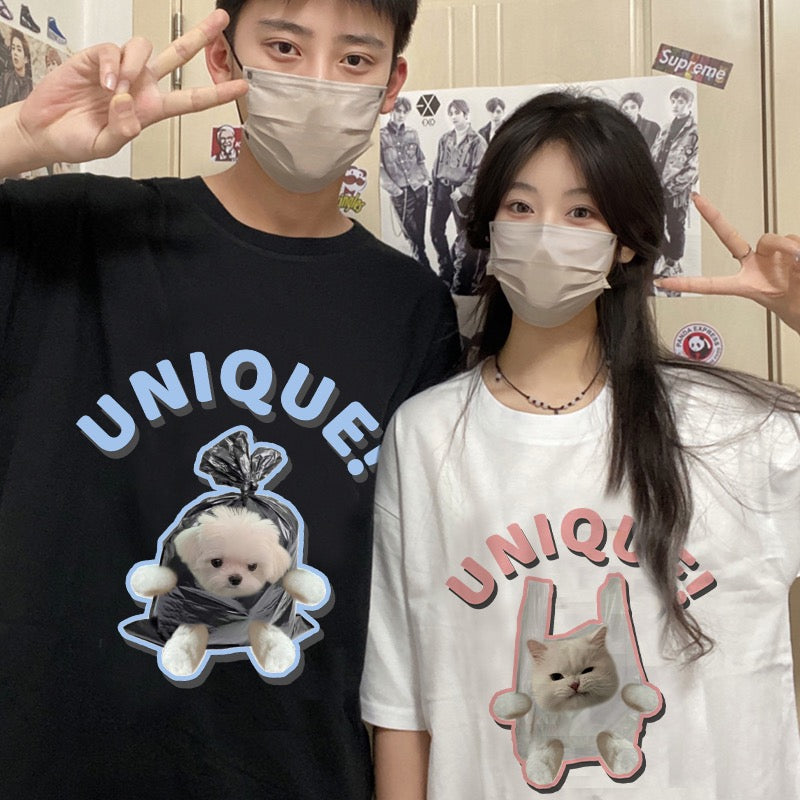 Very fairy couple outfit summer high-end 2023 new style different short-sleeved T-shirt suit one man and one woman