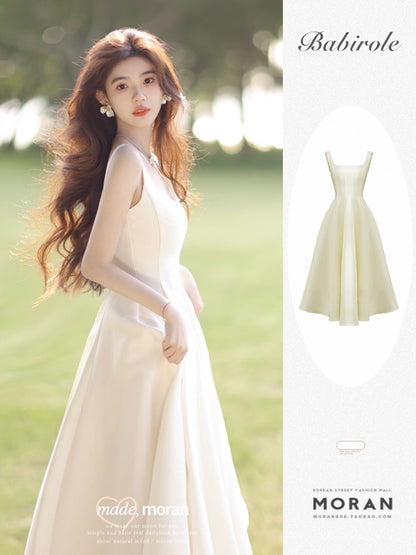 Tea break French white suspender skirt high-end sense birthday dress dress super fairy waist slimming temperament summer