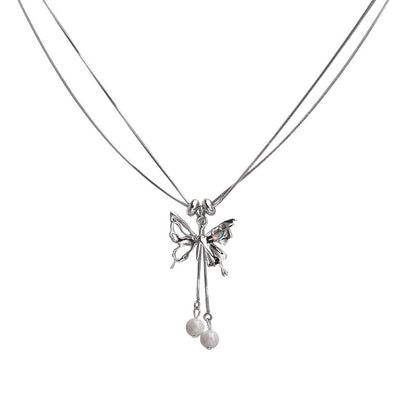 Silver Butterfly Pull Necklace Femininity Cold Wind Light Luxury Clavicle Chain Fashion 2023 New Versatile Necklace