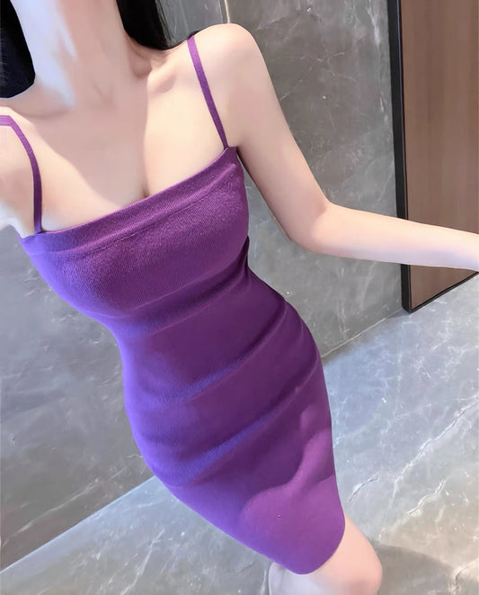 White purple stretch slim knitted simple dress
