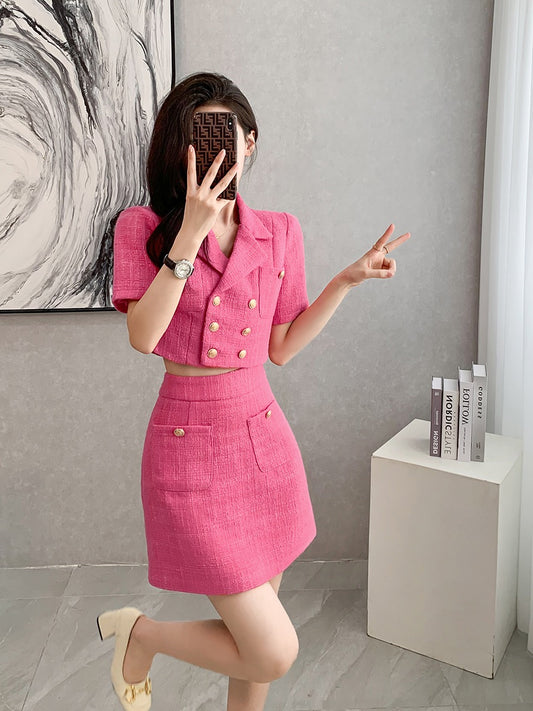 Summer 2023 new style small fragrance French design sense temperament foreign style age reduction chic top skirt fashion suit