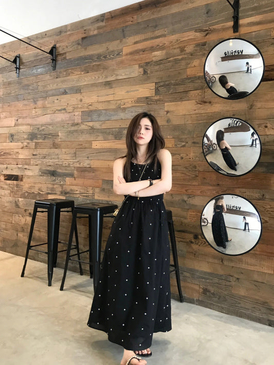 Sanya travel photo clothes female summer seaside vacation beach long skirt super fairy wave point halter strap dress