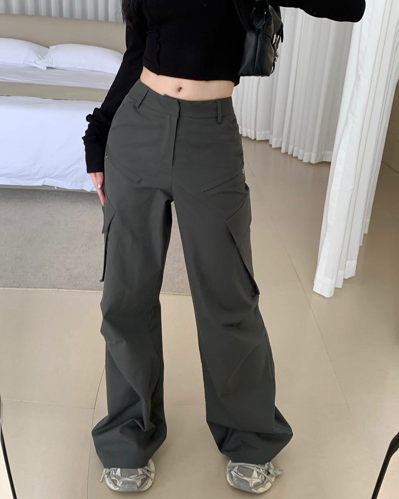 Gray high-end overalls women's summer slim loose casual trousers high waist straight wide leg mopping pants