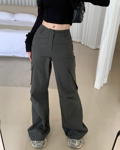 Gray high-end overalls women's summer slim loose casual trousers high waist straight wide leg mopping pants