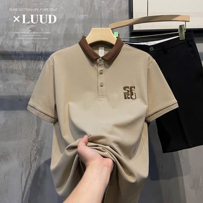 LUUD Contrasting Color Lapel Creative Embroidery Design Men's Polo Shirt Korean Style Light Luxury Breathable Slim POLO Shirt Summer