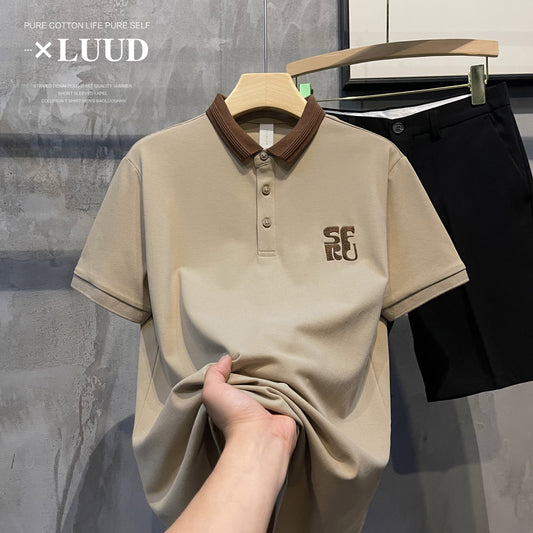 LUUD Contrasting Color Lapel Creative Embroidery Design Men's Polo Shirt Korean Style Light Luxury Breathable Slim POLO Shirt Summer