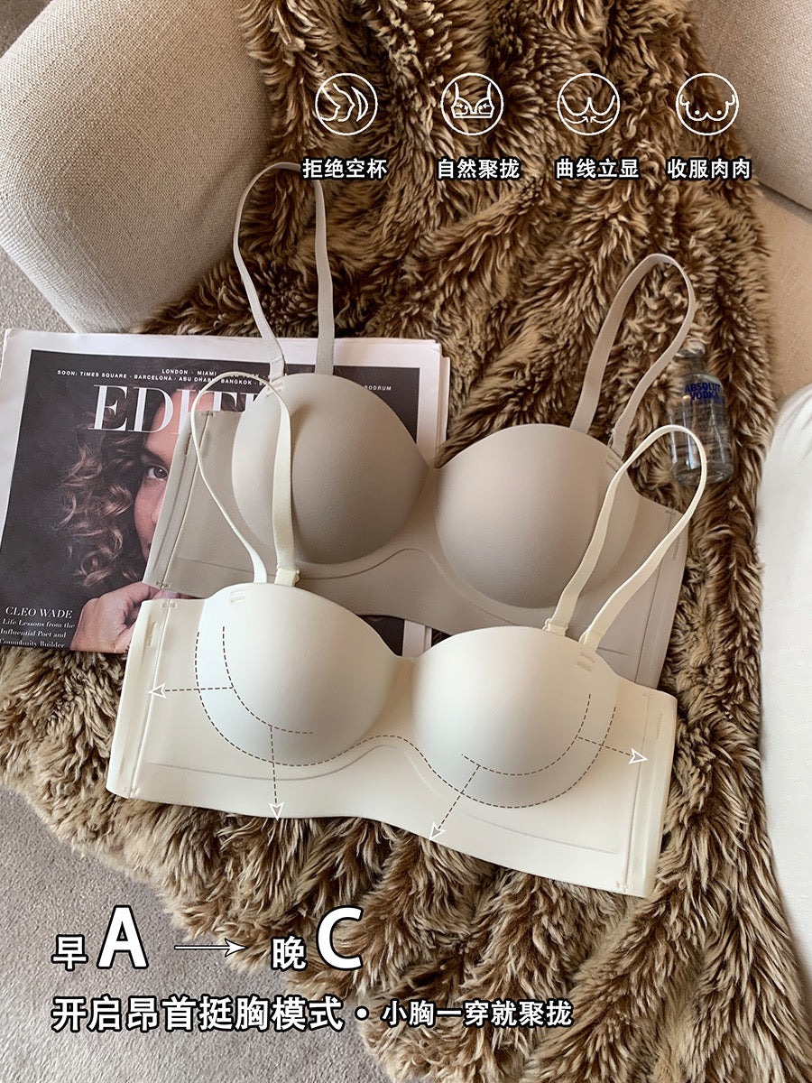 Strapless underwear women's non-slip gathered small chest shows big tube top top thin bottom thick seamless bra without steel ring invisible bra