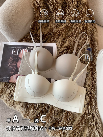 Strapless underwear women's non-slip gathered small chest shows big tube top top thin bottom thick seamless bra without steel ring invisible bra
