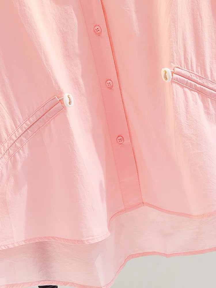 Pink short-sleeved age-reducing doll shirt female 2023 summer new Korean version loose casual shirt top comfortable shirt