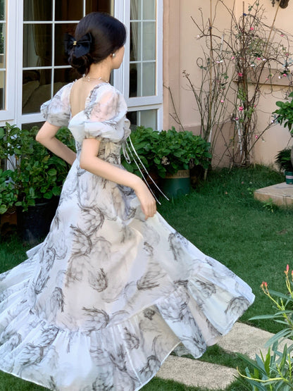 Tang Gongzi Tea Break French Dress Palace Style Puff Sleeves Slim Waist Temperament Royal Sister Fairy Skirt Super Fairy Forest