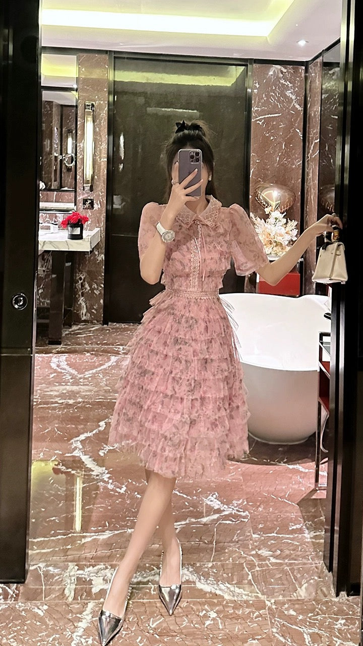 BETTER LS Sweet Pink Fragrant Wind Cake Dress High-quality Heavy Industry Beaded French Dress