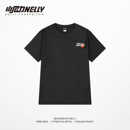 Short-sleeved men's trendy brand ins trend summer loose T-shirt couple outfit hip-hop half-sleeved t-shirt national tide top five-quarter sleeves