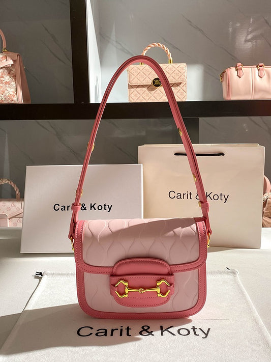 Carit Koty high-grade textured pink saddle bag 2023 spring new women's commuter armpit bag shoulder