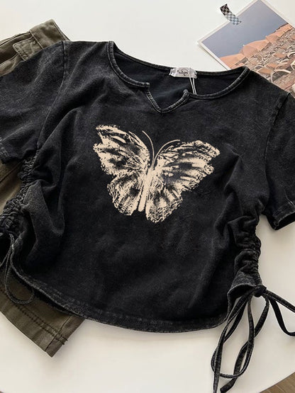 American retro washed old short-sleeved tide brand t-shirt women's summer 2023 new loose Hong Kong style chic top ins