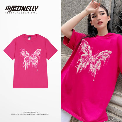Hong Kong style pure cotton short-sleeved T-shirt men's summer ins trend bottoming shirt design sense loose cartoon mid-sleeved half-sleeved T-shirt